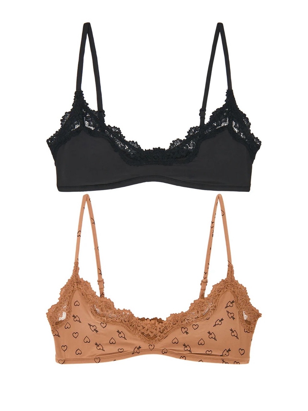 Skims Fits Everybody Lace Scoop Bralette 2-pack in Onyx & Sketched Hearts